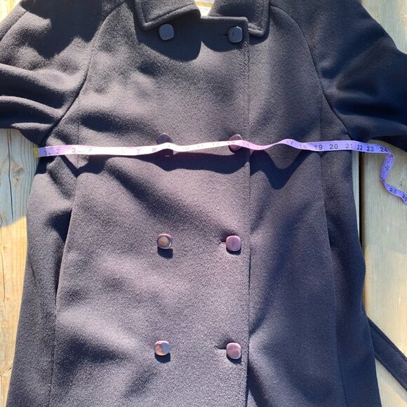 Vintage 90s London Fog Wool Overcoat Navy Double Breasted Belted Winter Coat - Picture 11 of 15